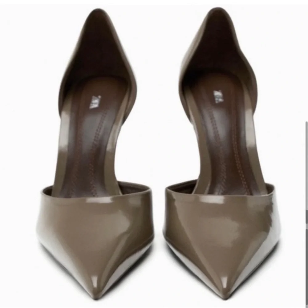Zara Taupe Pointed Toe High Heel Court Shoes - Picture 7 of 10